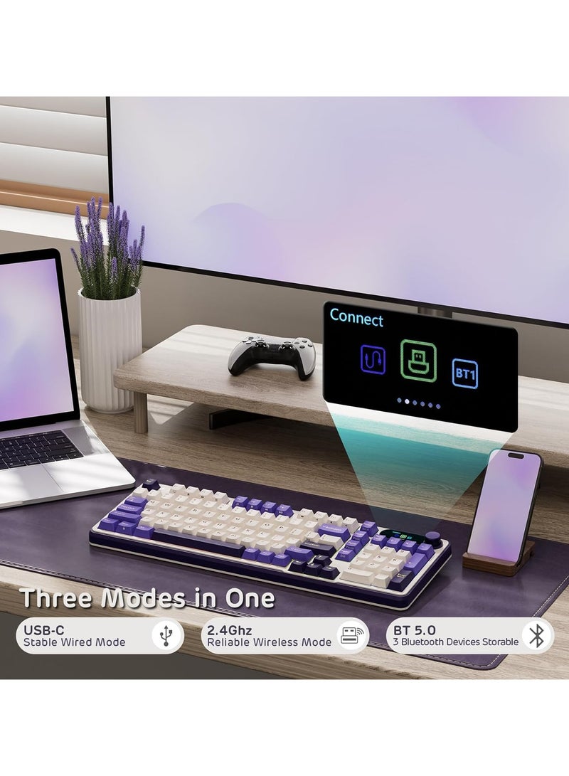 RKS98 Tri - Mode Wireless Mechanical Keyboard 2.4Ghz/BT/USB-C, Hot Swappable, Software Support with Smart Display and Knob Chartreuse Switch