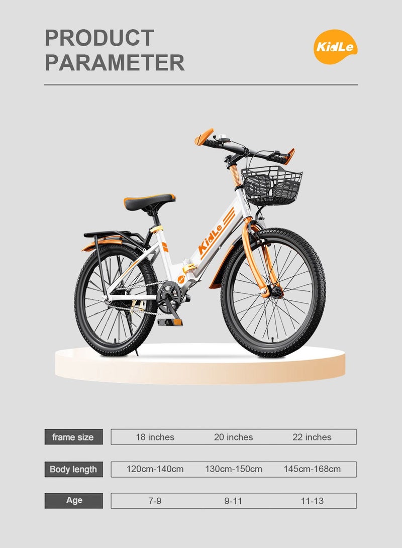 Kidle - Folding Speed Children's Mountain Bike, High Carbon Steel Children's Bicycle Body, Lightweight And Stable, With Exquisite Basket 22inch - Image 1