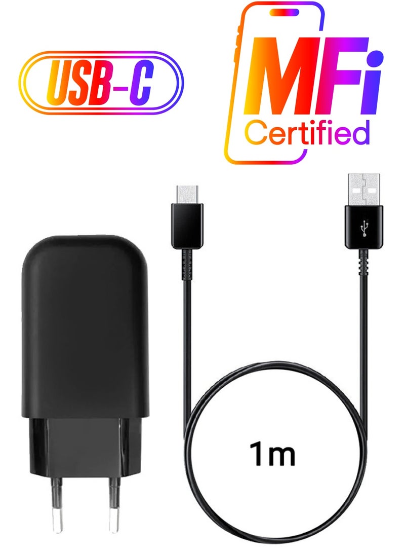 MARGOUN USB Type C Charger 2 Pins Wall Charger for iPhone and Android Devices Adapter with 1m Cable Black - Image 1