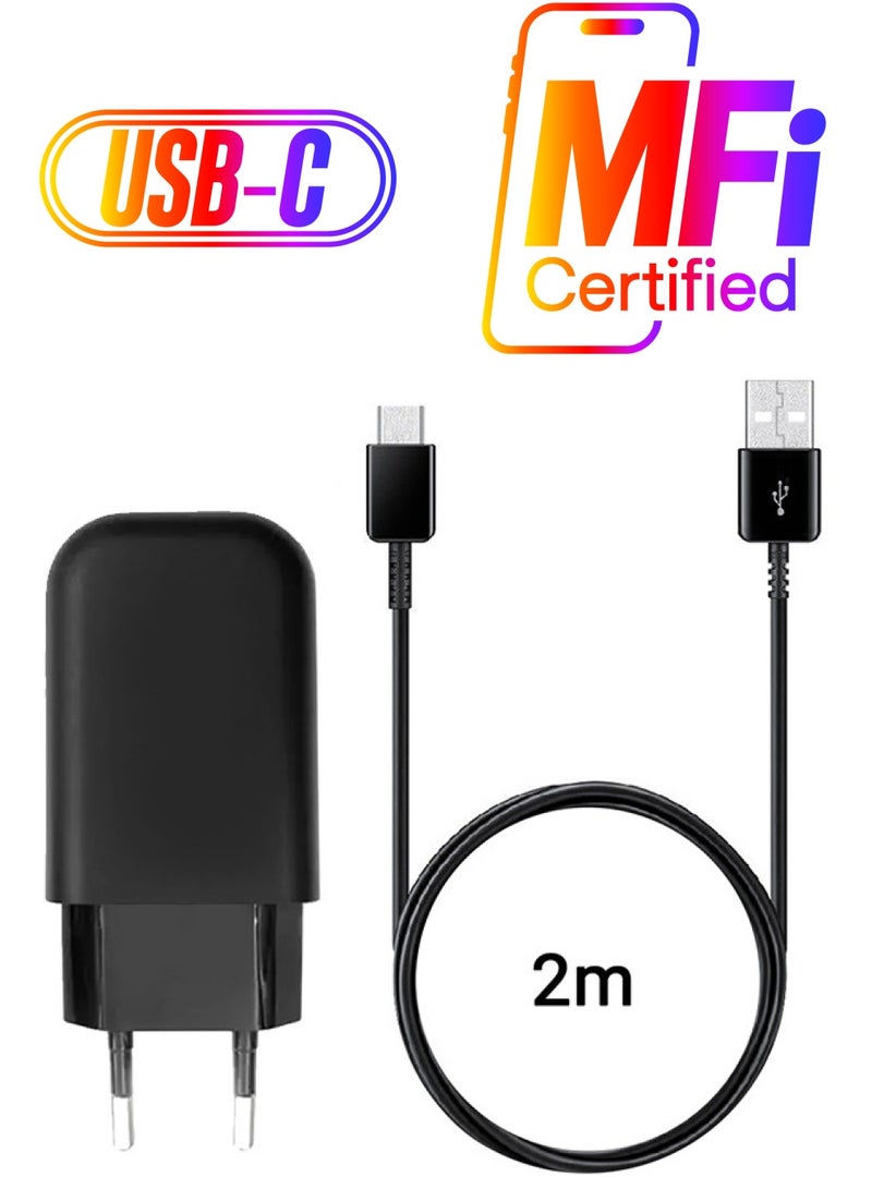 مارجون شاحن حائط USB Type C بمنفذين للتوصيل والشحن لأجهزة iPhone وAndroid مع كابل بطول 2 متر - Image 1