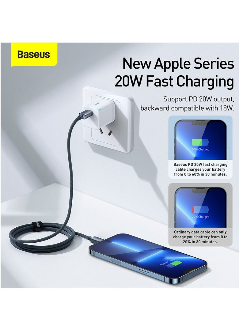 Baseus - PD 20W USB C to Lightning Cable, (1.2m) Braided Fast Charger iPhone Cable With High-Speed Data Transmission Compatible With iPhone 14 Pro Max/14 Pro, 13 12 11 Pro Max, SE, iPad And More – Black - Image 1