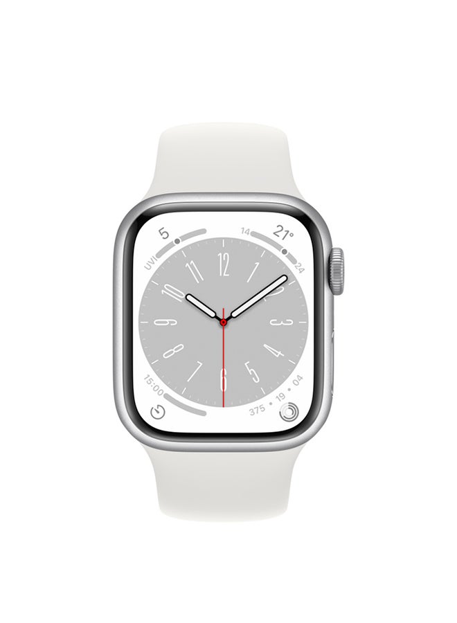 ابل  Renewed - Watch Series 8 GPS + Cellular 45mm Silver Aluminium Case White Sport Band - Image 2
