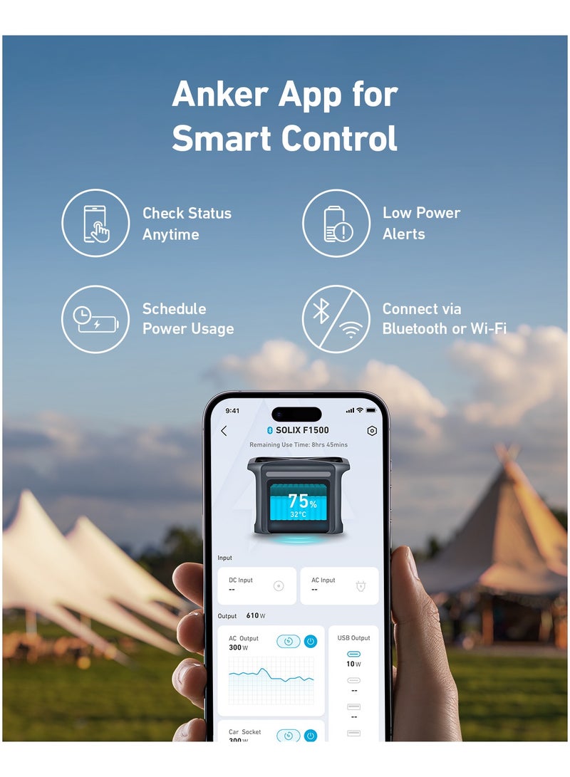 Anker - 300 Ah Anker SOLIX F1500 Portable Power Station, 1800W Solar Generator, PowerHouse Design, 1536Wh Battery Generators for Home Use, LiFePO4 Power Station for Outdoor Camping and RVs (Solar Panel Optional) Black - Image 1