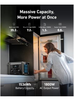 Anker 300 Ah SOLIX F1500 Portable Power Station, 1800W Solar Generator, PowerHouse Design, 1536Wh Battery Generators for Home Use, LiFePO4 Power Station for Outdoor Camping and RVs (Solar Panel Optional) Black  - Image 3