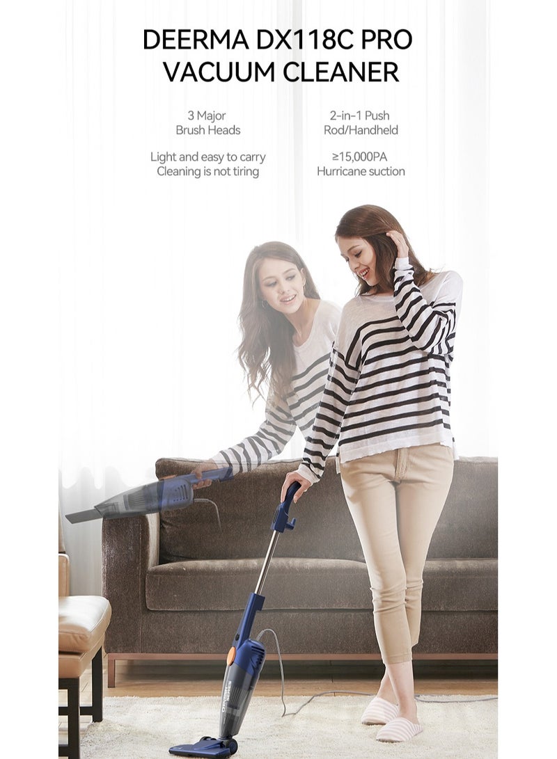 Deerma Pro 2-in-1 Handheld Vacuum Cleaner 15kPa Strong Suction Powerful Lightweight/5M Power Cable | HEPA Filtration Upright & Handheld Dual-Usage Transparent Dust Cup & Hook Design - 1.2 L 600 W DX118C-PRO Blue  - Image 2
