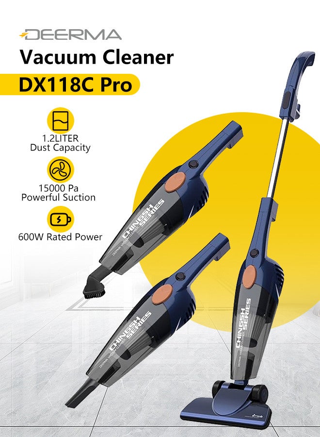 Deerma Pro 2-in-1 Handheld Vacuum Cleaner 15kPa Strong Suction Powerful Lightweight/5M Power Cable | HEPA Filtration Upright & Handheld Dual-Usage Transparent Dust Cup & Hook Design - 1.2 L 600 W DX118C-PRO Blue  - Image 1