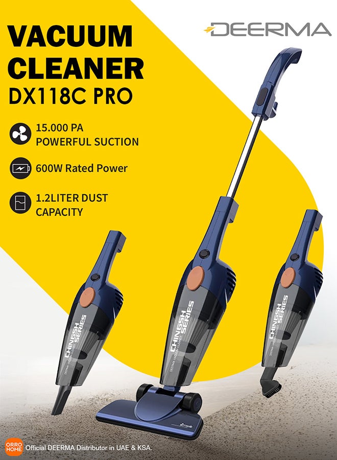 Deerma - Pro 2-in-1 Handheld Vacuum Cleaner 15kPa Strong Suction Powerful Lightweight/5M Power Cable | HEPA Filtration Upright & Handheld Dual-Usage Transparent Dust Cup & Hook Design - 1.2 L 600 W DX118C-PRO Blue - Image 1