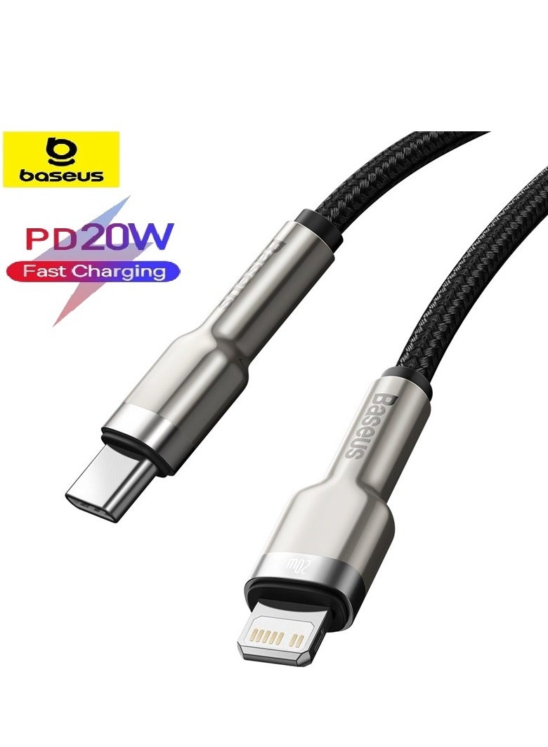 Baseus Short iPhone Charger Cable (0.25cm) Premium Nylon Braided Lightning Cables, PD 20W Type-C to Lightning Cable for iPhone 14/14 Pro 14 pro Max, iPhone 8-14 All Series SE2/iPad for Car Black/Silver - Image 1