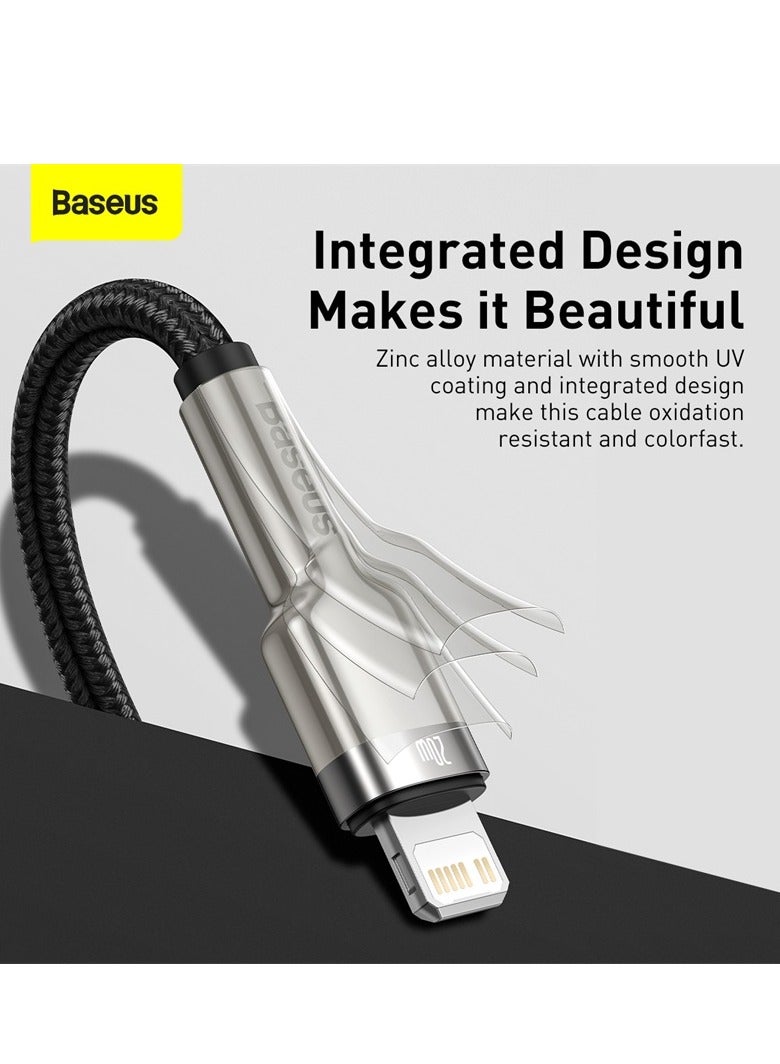 Baseus Short iPhone Charger Cable (0.25cm) Premium Nylon Braided Lightning Cables, PD 20W Type-C to Lightning Cable for iPhone 14/14 Pro 14 pro Max, iPhone 8-14 All Series SE2/iPad for Car Black/Silver - Image 3