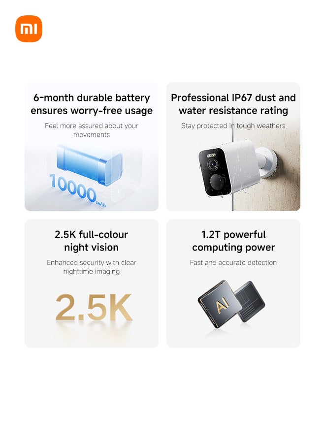 Xiaomi Outdoor Camera Bw500 | 2.5K Full-Colour Night Vision | Ip67 Dust And Water Resistance | 8Gb Built-In Storage | Encrypted Data Transmission | White - Image 3