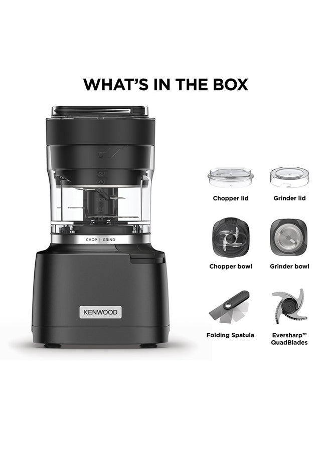 KENWOOD - 2-in-1 Chopper + Grinder — 1000W Powerful Metal Grinder & Electric Chopper with Ever sharp Quad blades, 900ml Bowl Capacity, Dripper Pro & Spatula for Wet Chopping & Dry Grinding 500 ml 800 W CHP80.000SI Grey - Image 1