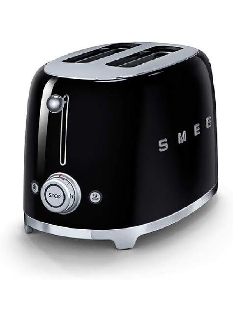 smeg - Smeg Tsf01Bluk Retro 2 Slice Toaster, 6 Browning Levels, Extra-Wide Bread Slots, Defrost And Reheat Functions, Removable Crumb Tray, 950 W, Black"Min 1 year manufacturer warranty" 950 W Tsf01Bluk Black - Image 1