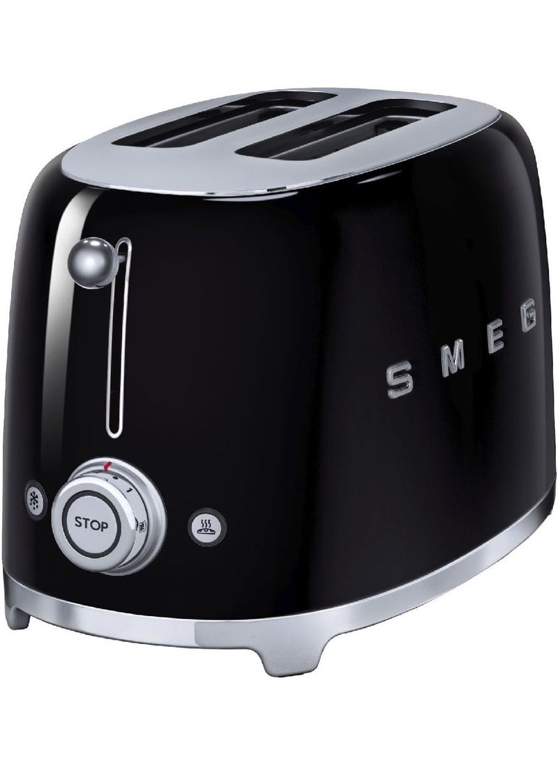 smeg - Smeg Tsf01Bluk Retro 2 Slice Toaster, 6 Browning Levels, Extra-Wide Bread Slots, Defrost And Reheat Functions, Removable Crumb Tray, 950 W, Black"Min 1 year manufacturer warranty" 950 W Tsf01Bluk Black - Image 1