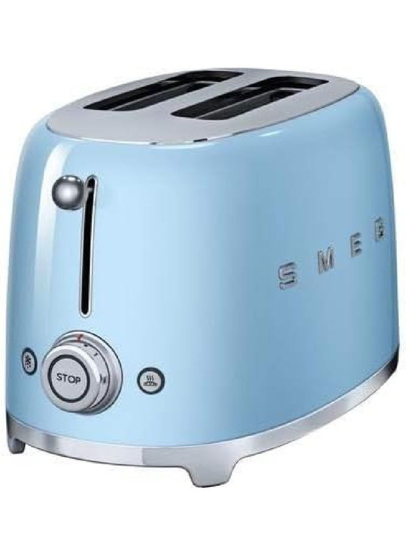 smeg - Smeg TSF01PBUK, 50's Retro Style 2 Slice Toaster,6 Browning Levels,2 Extra Wide Bread Slots, Defrost and Reheat Functions, Removable Crumb Tray, Pastel Blue, 1 Year Warranty 100 W TSF01PBUK Blue - Image 1
