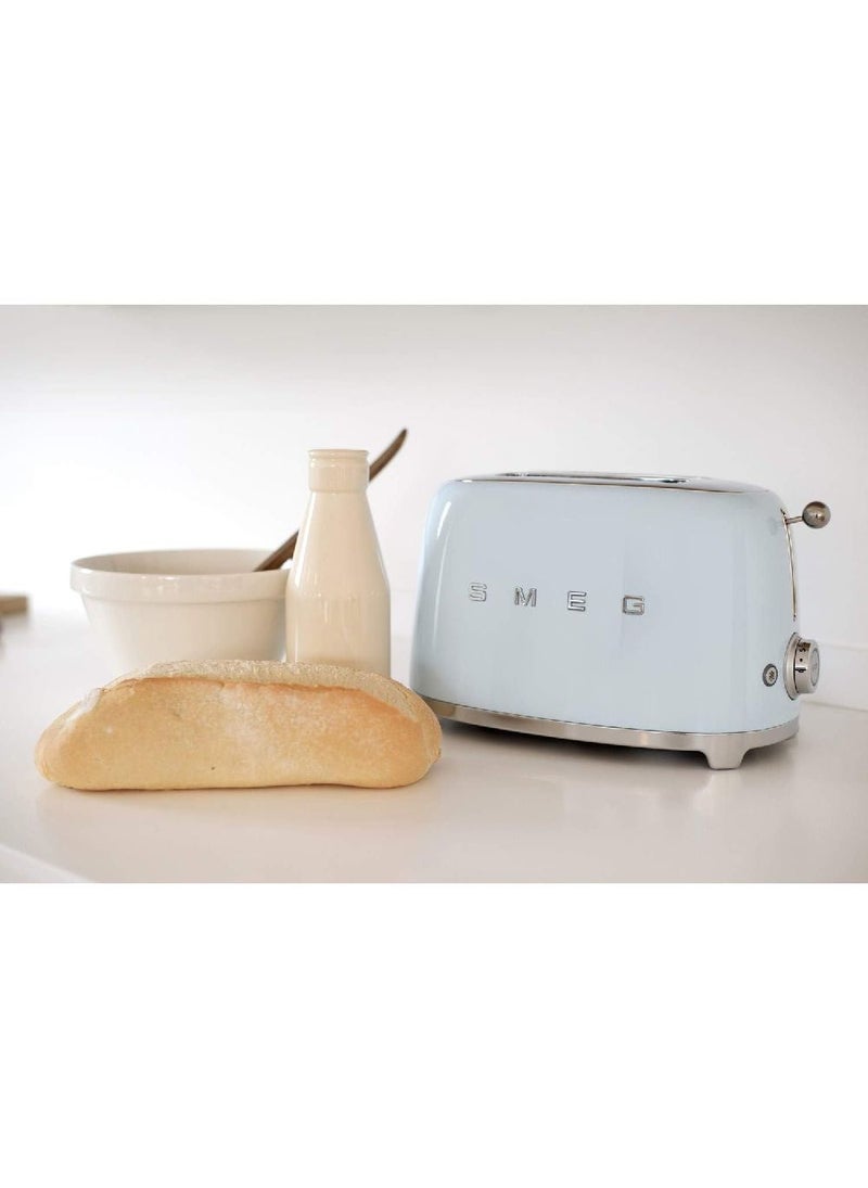smeg - Smeg TSF01PBUK, 50's Retro Style 2 Slice Toaster,6 Browning Levels,2 Extra Wide Bread Slots, Defrost and Reheat Functions, Removable Crumb Tray, Pastel Blue, 1 Year Warranty 100 W TSF01PBUK Blue - Image 1