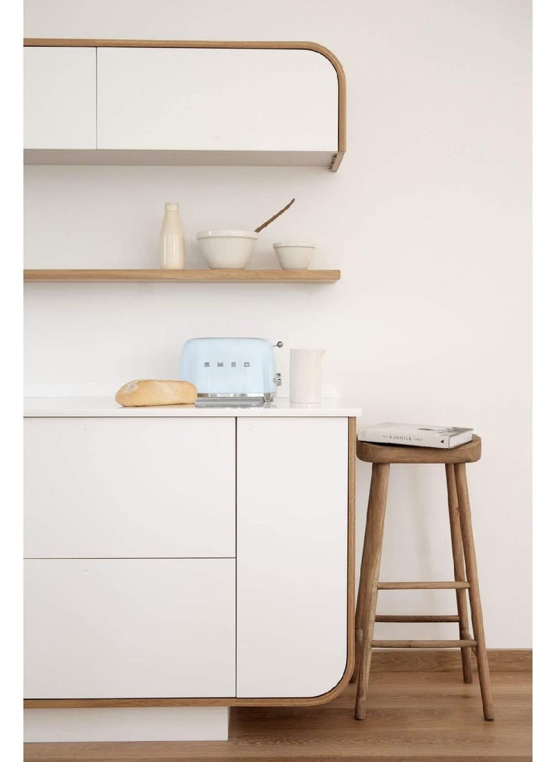 smeg - Smeg TSF01PBUK, 50's Retro Style 2 Slice Toaster,6 Browning Levels,2 Extra Wide Bread Slots, Defrost and Reheat Functions, Removable Crumb Tray, Pastel Blue, 1 Year Warranty 100 W TSF01PBUK Blue - Image 1