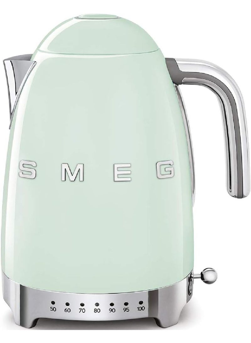 سميج غلاية سميج KLF04PGUK بتصميم ريترو من الخمسينات، 7 إعدادات حرارة، سعة 1.7 لتر مع مؤشر مستوى الماء، قاعدة دوارة 360 درجة، من الفولاذ المقاوم للصدأ، أخضر باهت، ضمان لمدة سنة - Image 1