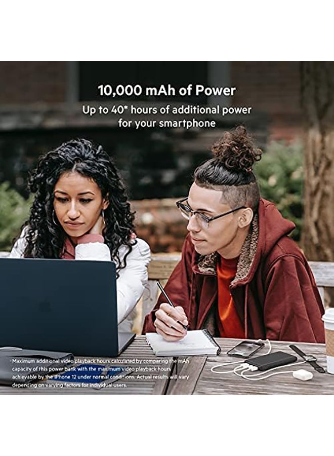 Belkin Boostcharge Plus 10K Portable Charger Power Bank (10,000 Mah With Integrated Lightning (Mfi) And Integrated Usb-C Cables And Additional Usb-C Charging Port) - Black