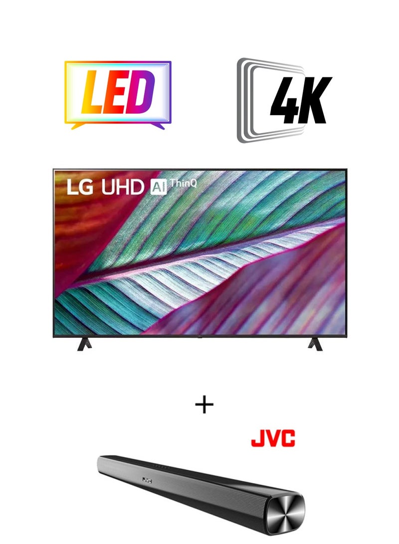 إل جي تلفزيون UHD 4K، مع WebOS Smart AI ThinQ، جهاز تحكم سحري، صوت AI، حامل ثنائي القطب، 2023 + 2.0CH Soundbar Plus بلوتوث، USB، راديو Fm مع 600 واط PMPO  - Image 1