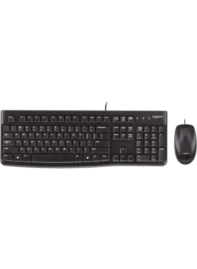 Logitech MK120 Wired Keyboard And Mouse For Windows, Optical Wired Mouse, USB Plug-and-Play, Full-Size, PC/Laptop, UK Layout - Black  - Image 1