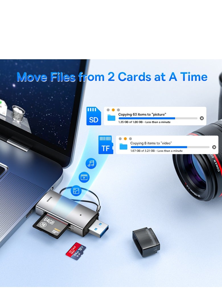 Baseus - SD Card Reader, 2-in-1 USB 3.0 Type C OTG Memory Card Reader High-Speed for SD/Micro SD/SDHC/SDXC/MMC, Compatible with iPhone 15 Pro Max, MacBook Pro/Air, Chromebook, Android, Samsung, Huawei and More Grey - Image 1