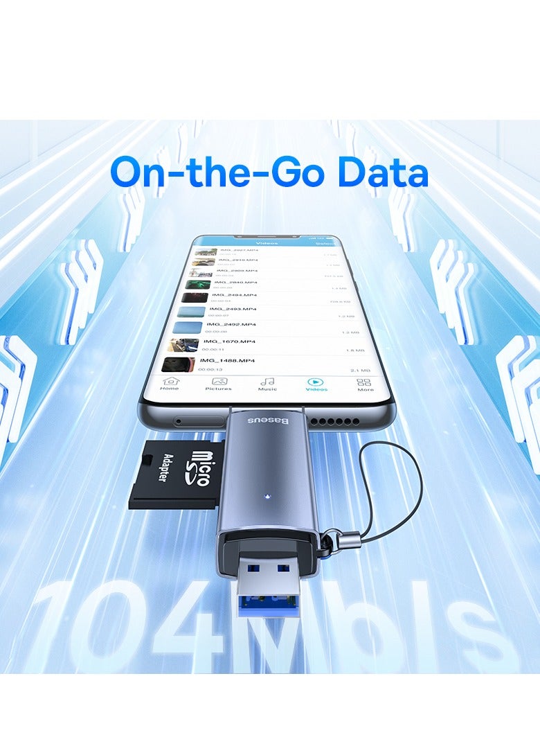 Baseus - SD Card Reader, 2-in-1 USB 3.0 Type C OTG Memory Card Reader High-Speed for SD/Micro SD/SDHC/SDXC/MMC, Compatible with iPhone 15 Pro Max, MacBook Pro/Air, Chromebook, Android, Samsung, Huawei and More Grey - Image 1