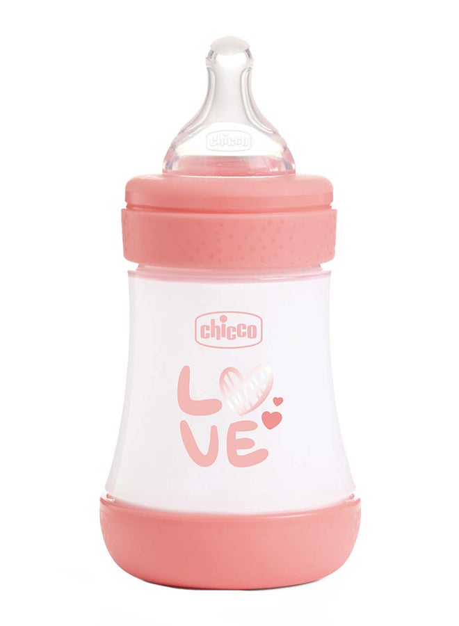 Chicco Perfect 5 Feeding Bottle 150, Slow Flow, 0 Months+, Silicone, Pink - Image 1