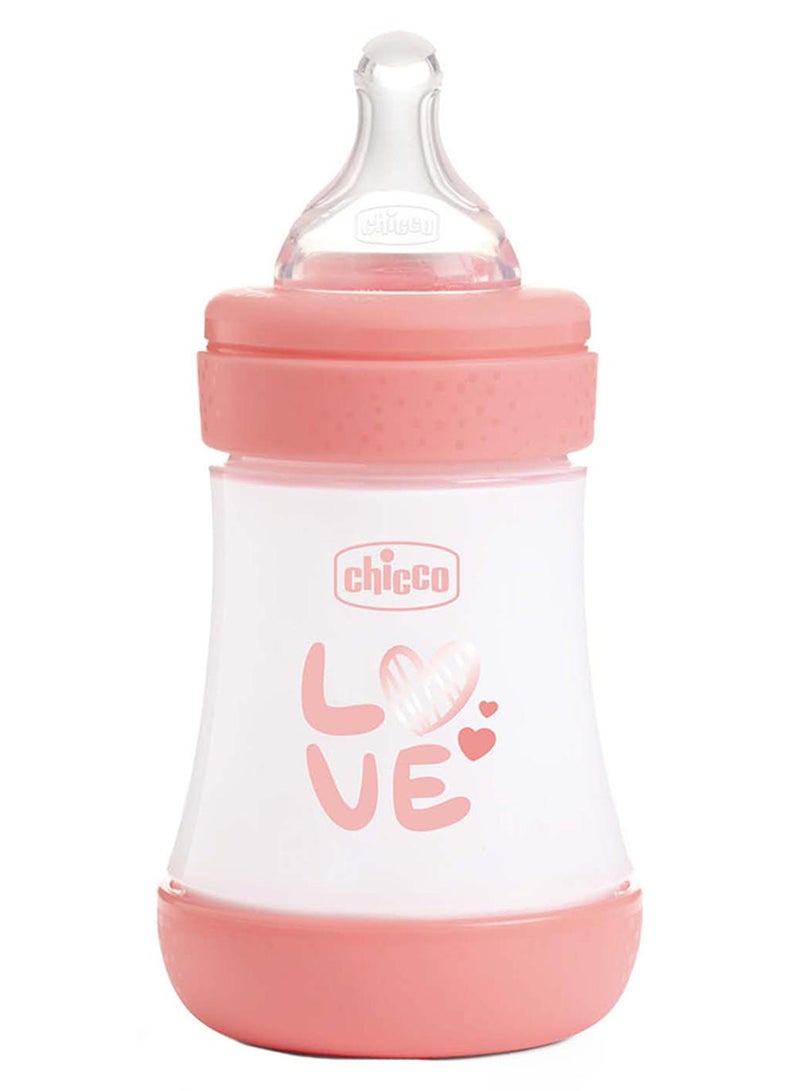 Chicco Perfect 5 Feeding Bottle 150, Slow Flow, 0 Months+, Silicone, Pink - Image 1
