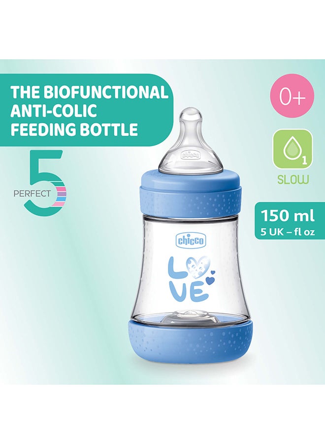 Chicco Perfect 5 Feeding Bottle 150, Slow Flow, 0 Months+, Silicone, Blue  - Image 2