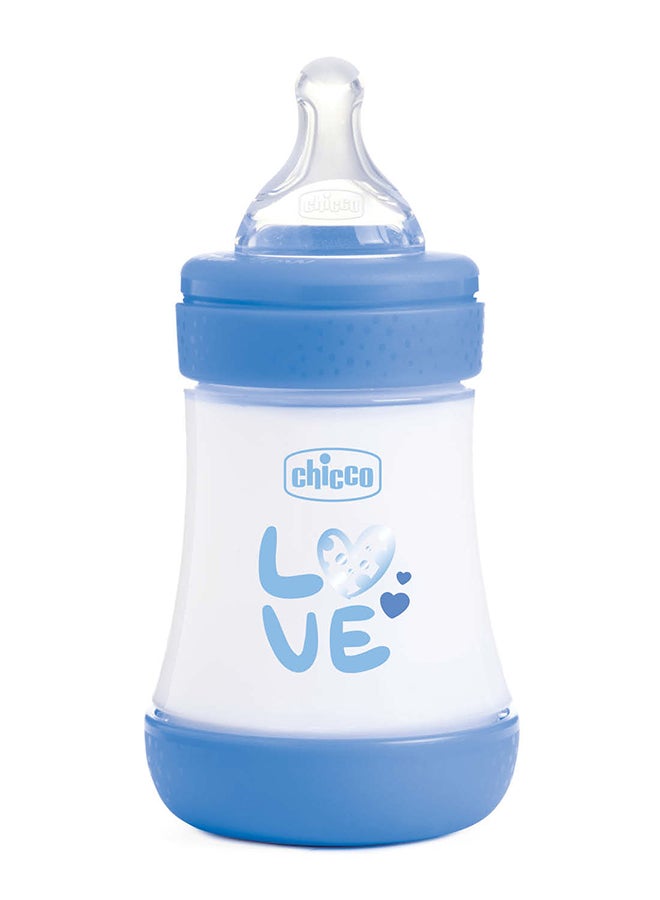 Chicco Perfect 5 Feeding Bottle 150, Slow Flow, 0 Months+, Silicone, Blue  - Image 1