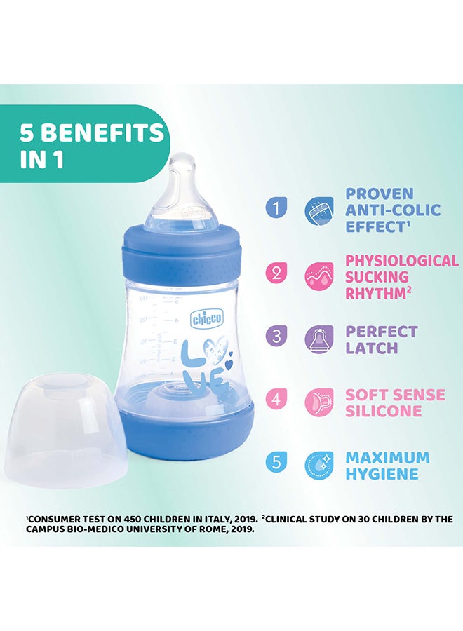 Chicco Perfect 5 Feeding Bottle 150, Slow Flow, 0 Months+, Silicone, Blue  - Image 3