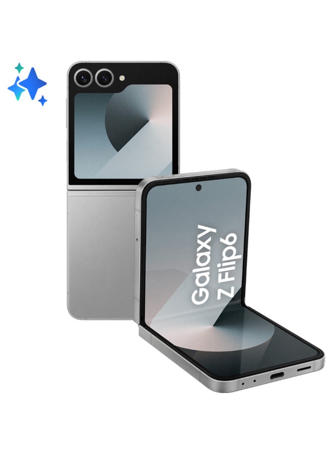 هاتف Galaxy Z Flip 6 ثنائي الشريحة بلون فضي وذاكرة وصول عشوائي (RAM) سعة 12 جيجابايت وذاكرة تخزين داخلية 512 جيجابايت يدعم تقنية 5G - إصدار الشرق الأوسط 