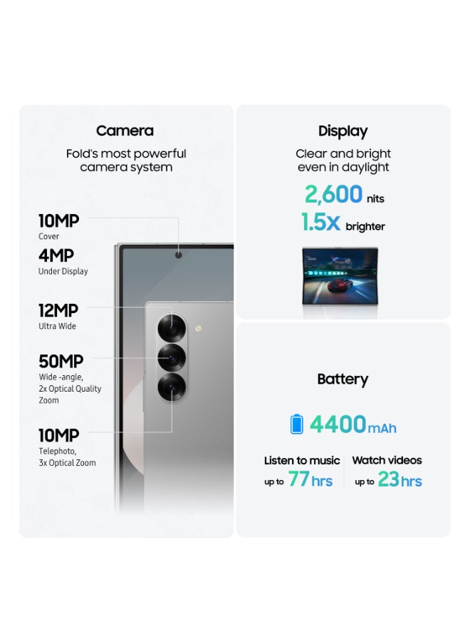 Samsung - Galaxy Z Fold 6 5G Dual SIM Silver Shadow 12GB RAM 256GB - Middle East Version - Image 1