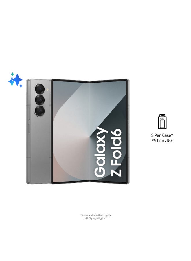 سامسونج هاتف Galaxy Z Fold 6 ثنائي الشريحة بلون فضي وذاكرة وصول عشوائي (RAM) سعة 12 جيجابايت وذاكرة تخزين داخلية 256 جيجابايت يدعم تقنية 5G مع هدية - إصدار الشرق الأوسط 