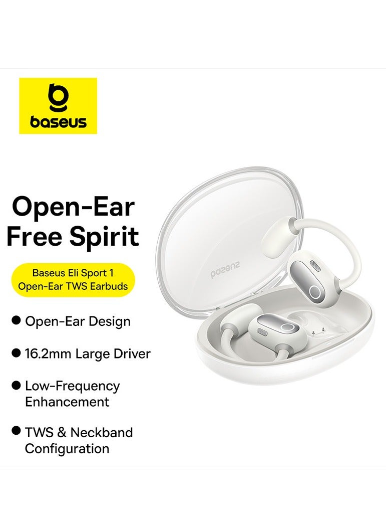 Baseus - Baseus Eli Sport 1 Open Ear Wireless Earphones IPX4 Waterproof TWS ENC Microphones Detachable Neckband - White ابيض - Image 1