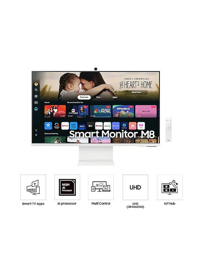Samsung - 32 inch M80D Smart Monitor, 4K UHD VA Display, 60Hz Refresh Rate, 4ms (GtG) Response Time, Wi-Fi 5 & BT 5.2 Connectivity, Built-In Speaker, Tizen Operating System | LS32DM801UMXUE White - Image 1