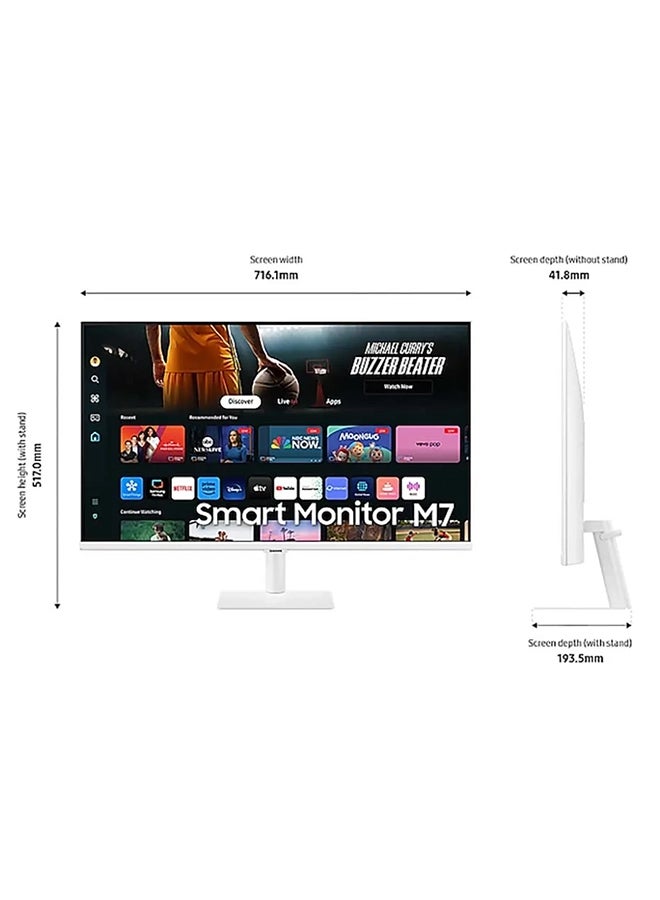 Samsung - 32 inch M7 M70D Smart Monitor 4K UHD VA Display, 60Hz Refresh Rate, 4ms (GtG) Response Time, WiFi 5 & BT 5.2 Connectivity, Built-In Speakers, Tizen Operating System | LS32DM703UMXUE White - Image 1