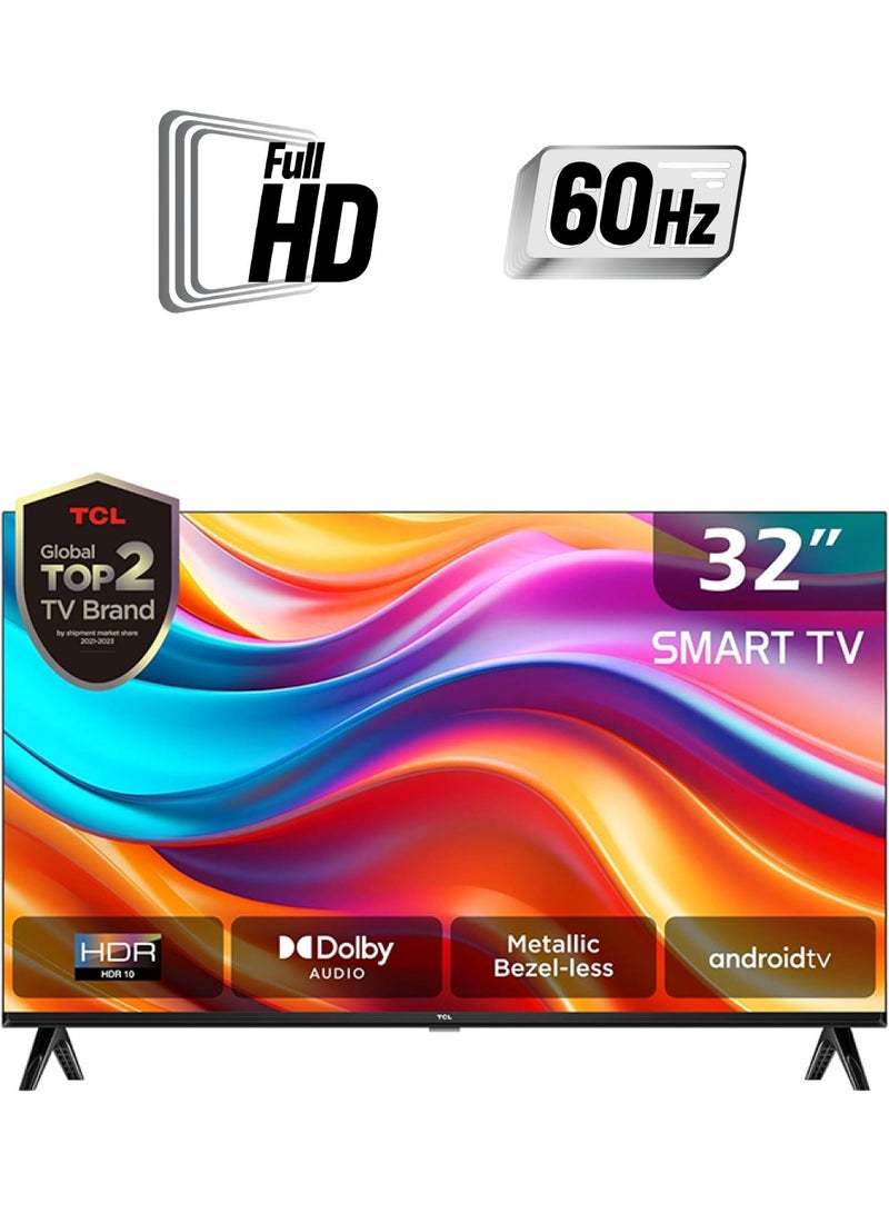 TCL 32 Inch FHD Smart Android TV, HDR 10, Dolby Audio, Micro Dimming, Metallic Bezel-less Design (2024 Model) 32S5400AF Black  - Image 1