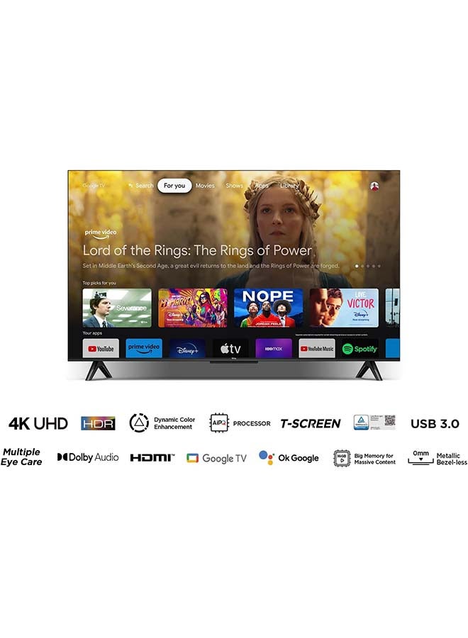 TCL 43 Inch 4K UHD Smart Google TV, HDR 10, Dolby Audio, Dynamic Color Enhancement, Metallic Bezel-less Design (2024 Model) 43P61B Black  - Image 2