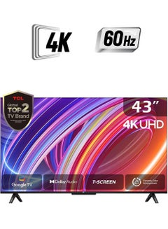 TCL 43 Inch 4K UHD Smart Google TV, HDR 10, Dolby Audio, Dynamic Color Enhancement, Metallic Bezel-less Design (2024 Model) 43P61B Black  - Image 1