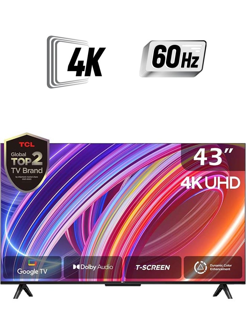 TCL 43 Inch 4K UHD Smart Google TV, HDR 10, Dolby Audio, Dynamic Color Enhancement, Metallic Bezel-less Design (2024 Model) 43P61B Black  - Image 1