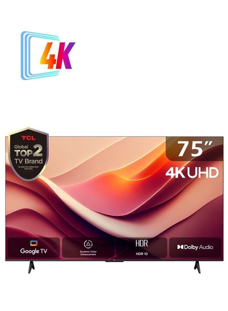تي سي إل تلفزيون ذكي 4K UHD من Google مقاس 75 بوصة، HDR 10، صوت Dolby، تحسين الألوان الديناميكي، تصميم بدون إطار معدني (موديل 2024) - Image 1