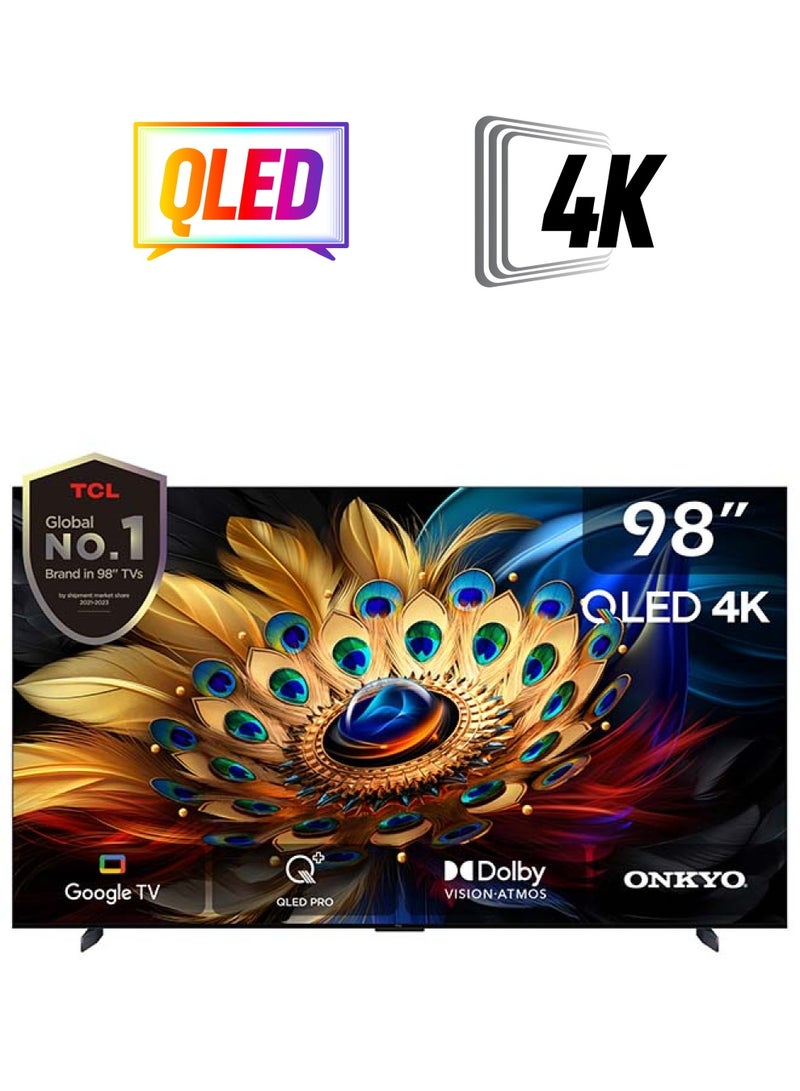 TCL 98 Inch 4K QLED Pro Smart Google TV, HDR 10+, Dolby Vision Atmos, 144Hz VRR+240Hz DLG, ONKYO 2.1ch, Slim & Uni-body Design (2024 Model) 98C655 Black 98C655 Black  - Image 1