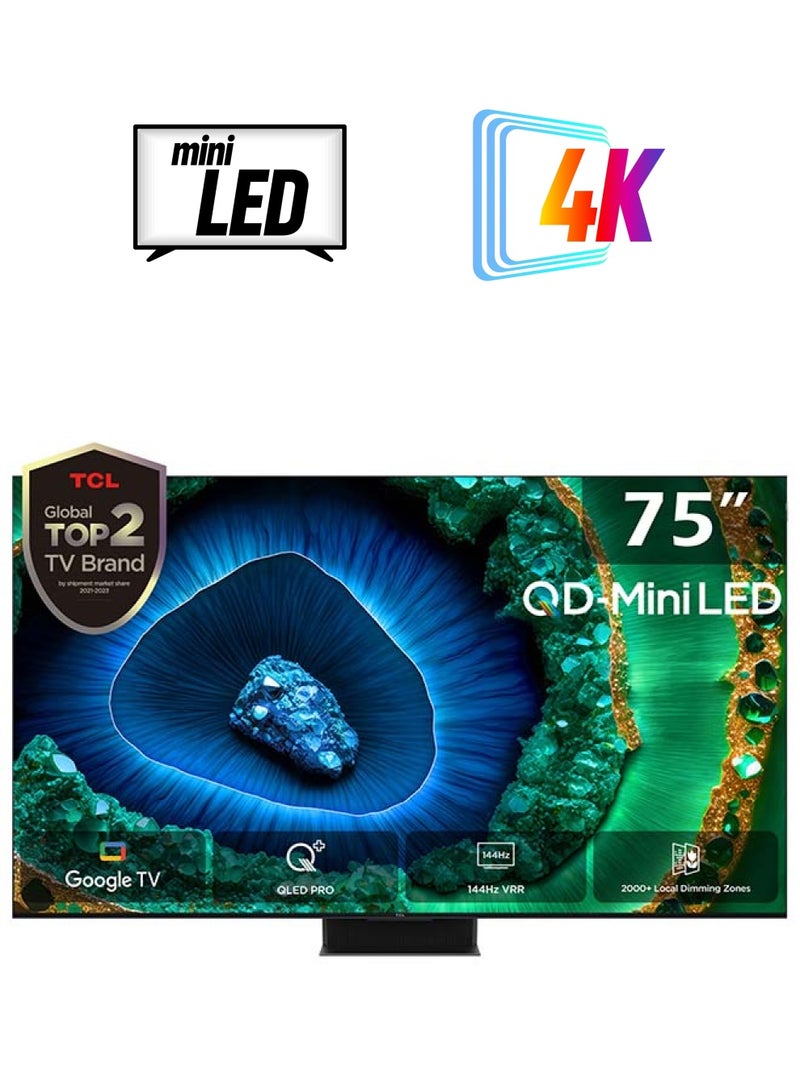 TCL Television 75 Inch Smart TV 4K QD-Mini LED HDR Google TV, 3500nits, ONKYO 2.2.2ch, 144Hz VRR+240Hz DLG, Imax Enhanced, Ultra-slim Design - 1 Year Warranty (2024 Model) 75C855 Black 75C855 Black  - Image 1