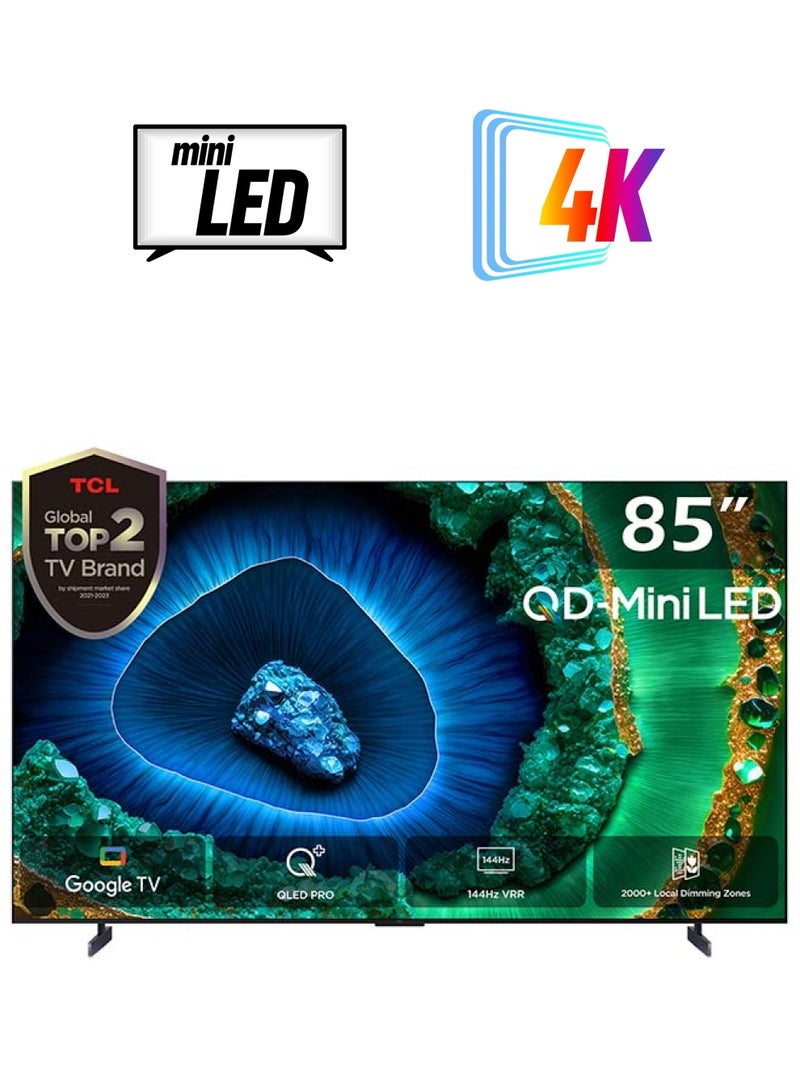 TCL Television 85 Inch Smart TV 4K QD-Mini LED HDR Google TV, 3500nits, ONKYO 2.2.2ch, 144Hz VRR+240Hz DLG, Imax Enhanced, Ultra-slim Design - 1 Year Warranty (2024 Model) 85C855 Black 85C855 Black  - Image 1