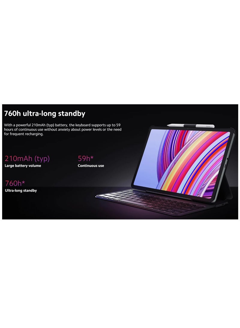 Xiaomi Redmi Pad Pro Keyboard (Arabic) | 2 Detachable Pen Holders | 64/65 Keyboard Layout | Fn Shortcut Key Combo | 760h Ultra-Long Standby Black  - Image 5