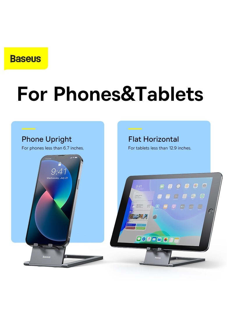 Baseus Universal Tablet Cell Phone Stand, Portable Mobile Phone Holder, Adjustable iPad/iPhone Stand for Desk, Foldable View Angle Stand, Stable Alloy Metal Mobile Stand, For iPad, iPhone 15 Series and more Grey  - Image 2