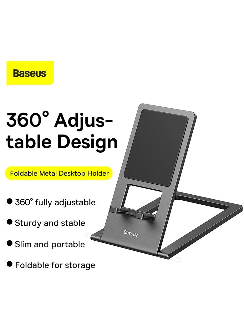 Universal Tablet Cell Phone Stand, Portable Mobile Phone Holder, Adjustable iPad/iPhone Stand for Desk, Foldable View Angle Stand, Stable Alloy Metal Mobile Stand, For iPad, iPhone 15 Series and more Grey
