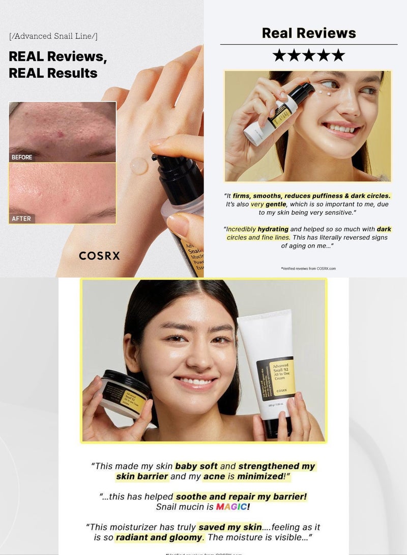 الثلاثي المثالي للعناية بالبشرة بالحلزون المتطور Snail 96 Mucin Power Essence و92 كريم الكل في واحد وكريم الببتيد للعين - Image 5