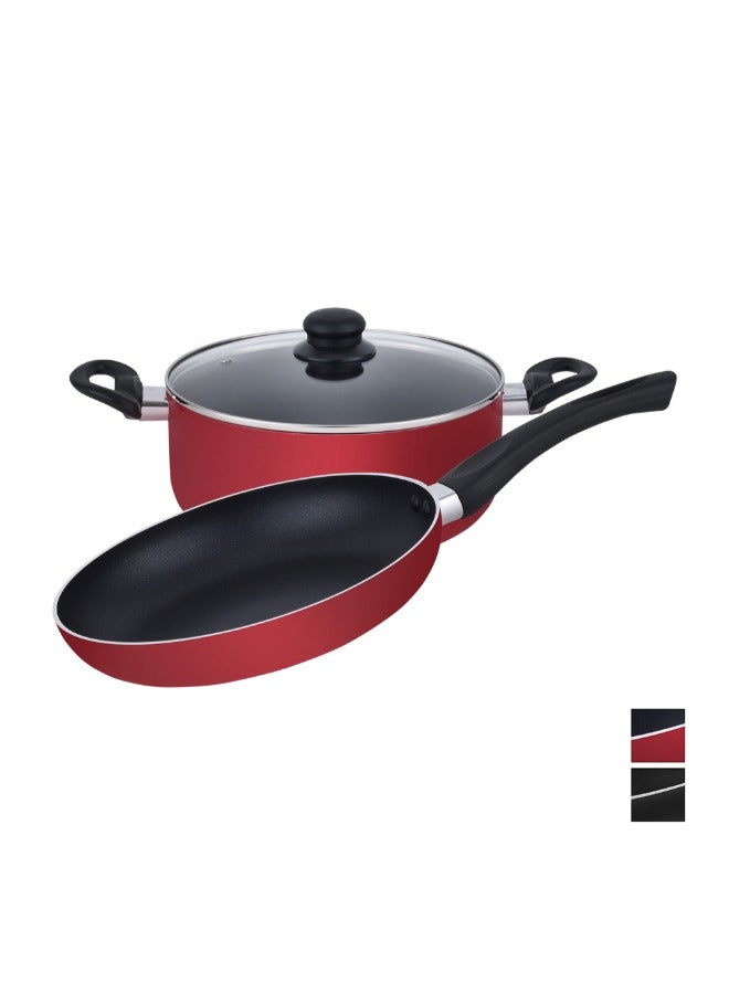 Royalford Royalford 3 Piece Nonstick Cookware Set- RF12597/ Strong Aluminum Body with Non-Stick Coating Interior and Bakelite Handle, Includes a Casserole with Tempered Glass Lid and a Frypan Black 3 Piececm 